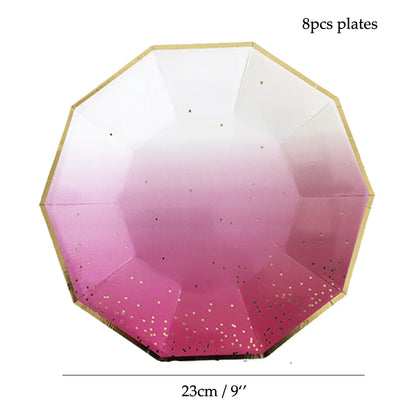 Pink Party Plates Rainbow Gold Dot Dinner Plates/cups/straws/Napkin Dishes Party Birthday Wedding Party Event Tableware Decorate Good Vibrations
