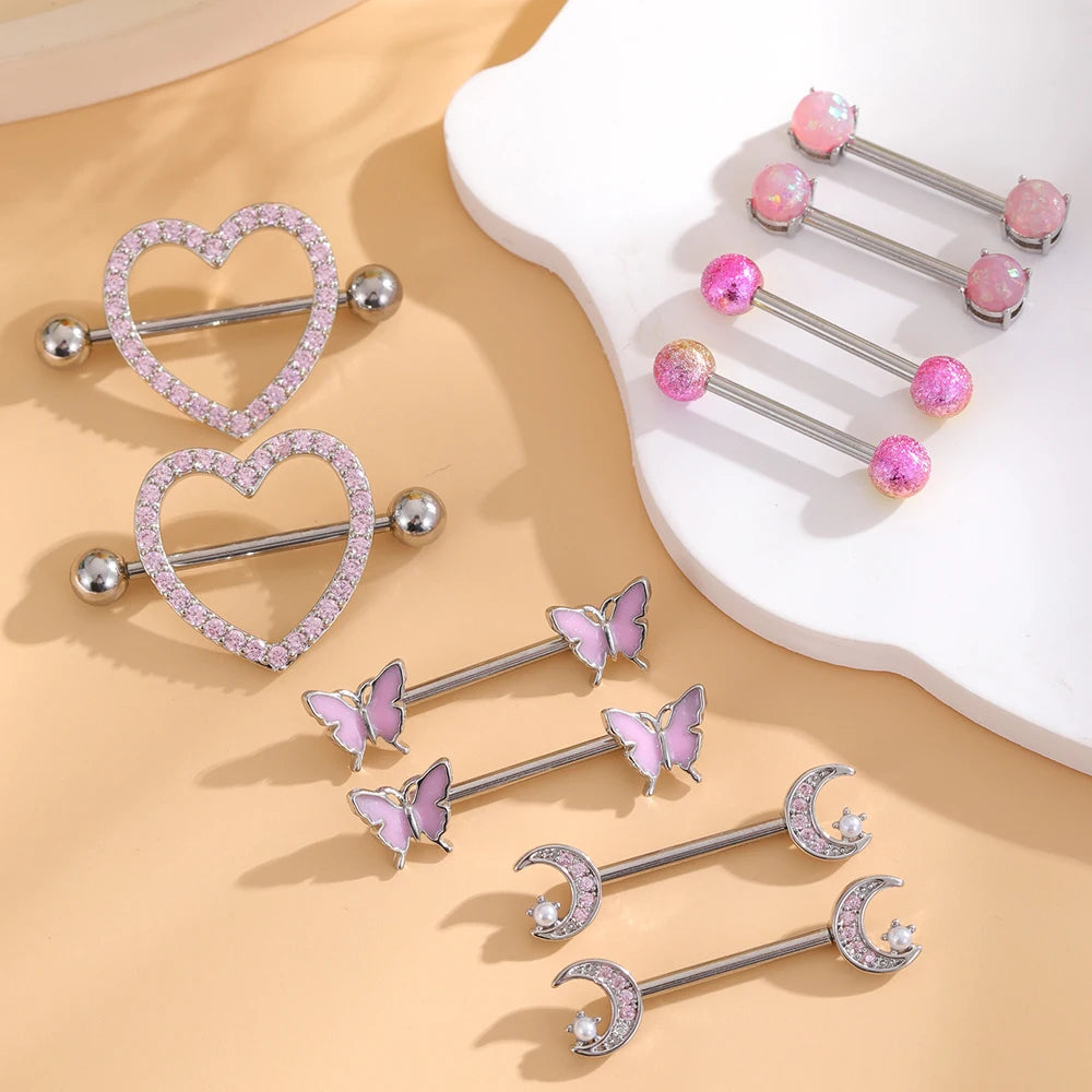Mixed-style Sexy Nipple Rings Sets Heart Butterfly Dangle Nipple Piercing Bulk for Women Stainless Steel Cute Cat Shield Barbell Good Vibrations Adult Super Store