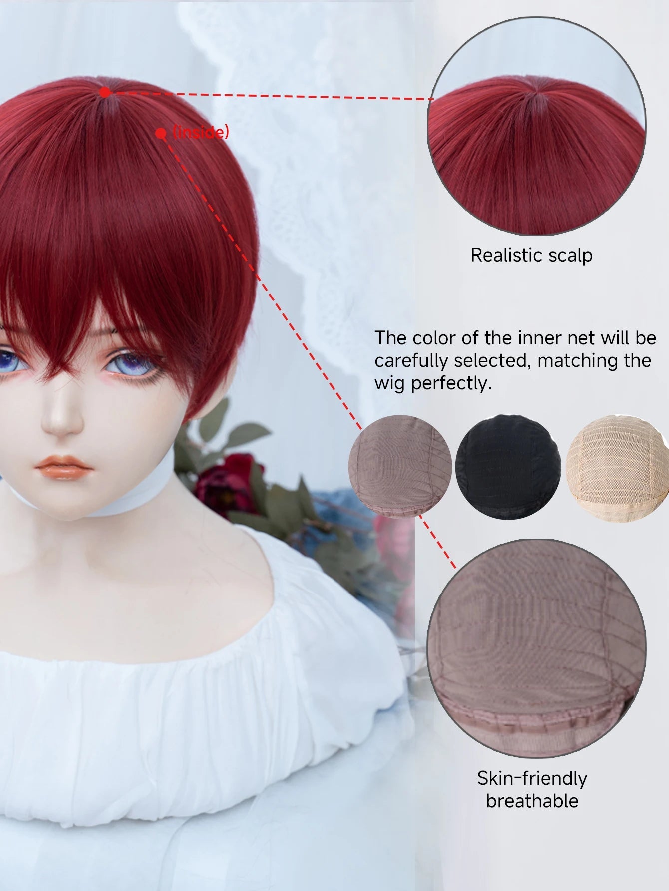 8Inch Wine Red Color Handsome Synthetic Wigs With Bang Short Straight Hair Wig For Man or Women Daily Use Cosplay Heat Resistant Good Vibrations