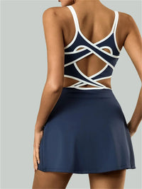 Tennis Dress Women Sleeveless Push Up Padded Sport Dresses Training Running Fitness Hollow Out Backless Slim Badminton Suit Good Vibrations