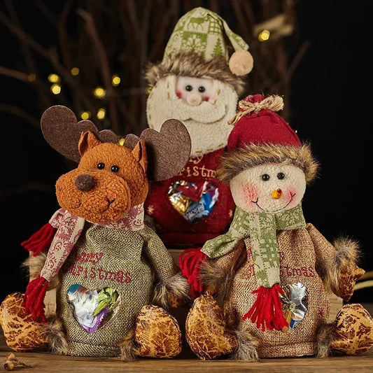 Christmas Candy Gift Bag Santa Claus Elk Snowman Doll Tote Bag Christmas Decoration 2024 Happy New Year Children's Gift Navidad Good Vibrations