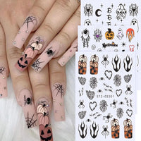Halloween Stickers for Nails Pumpkin Ghost Skull Design Art Self-Adhesive Spider Web Decals Decoration DIY Manicure Accessories Good Vibrations