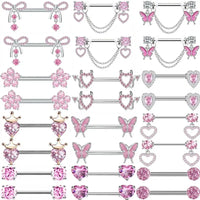 1Pair Pink Butterfly Nipple Piercing Jewelry Shiny Crystal Nipple Rings For Women Girls Heart Nipple Barbells Piercing Pezon Good Vibrations Adult Super Store