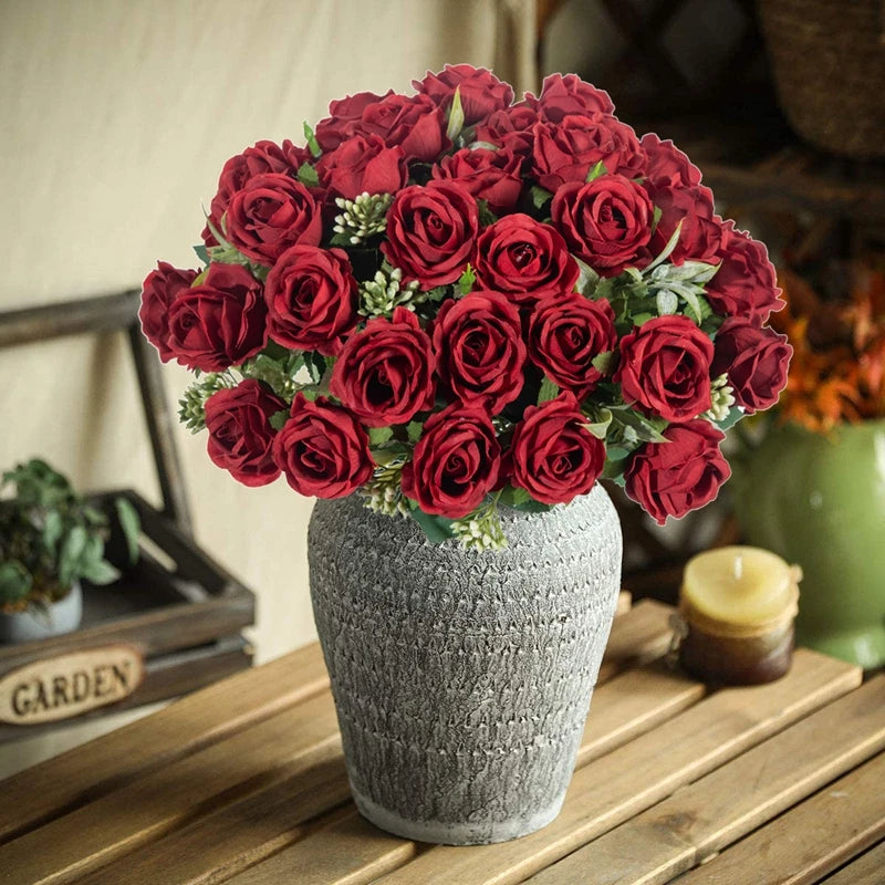 10 Heads Artificial Flowers Scrapbooking Silk Roses Christmas Wedding Party Bouquet Household Products Vases for Home Decoration Good Vibrations