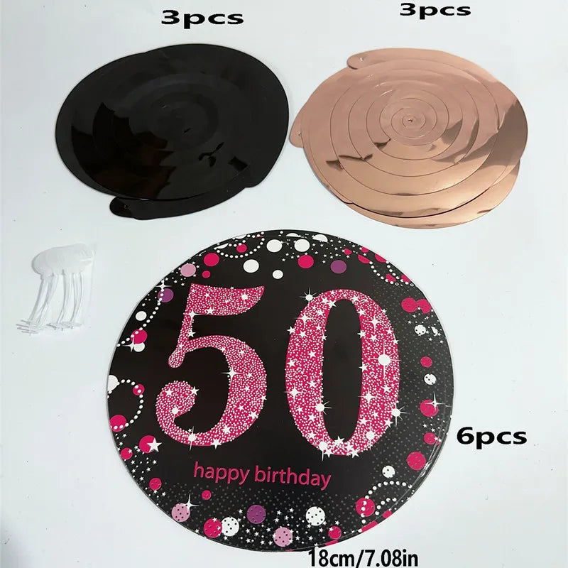 6pcs PVC 18 21 30 40 50 Years Old Spiral Happy Birthday Swirl Hanging Ornaments Party Background Layout Decor Supplies Good Vibrations