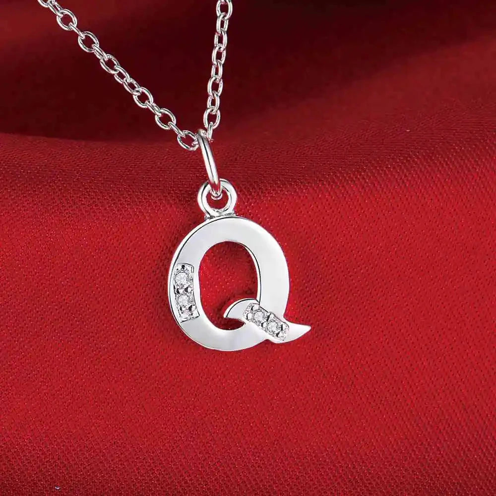 26 Letters 925 Sterling Silver Necklace Pendant Zircon For Women Exquisite Student Girlfriend Jewelry Accessories Wedding Gift Good Vibrations