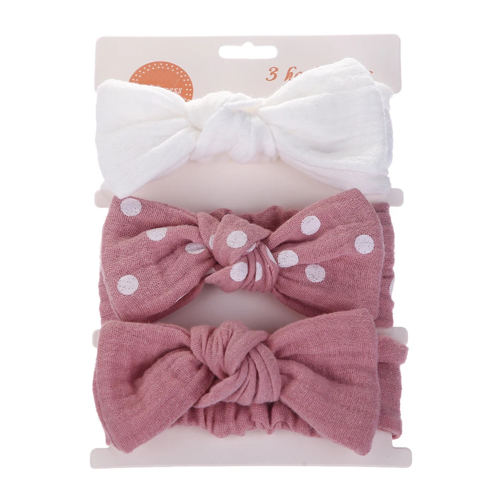 3Pcs/Set Solid Muslin Cotton Linen Baby Headband Elastic Rabbit Ear Hair Band Infant Girl Turban Headwraps Stretch Accessories Good Vibrations