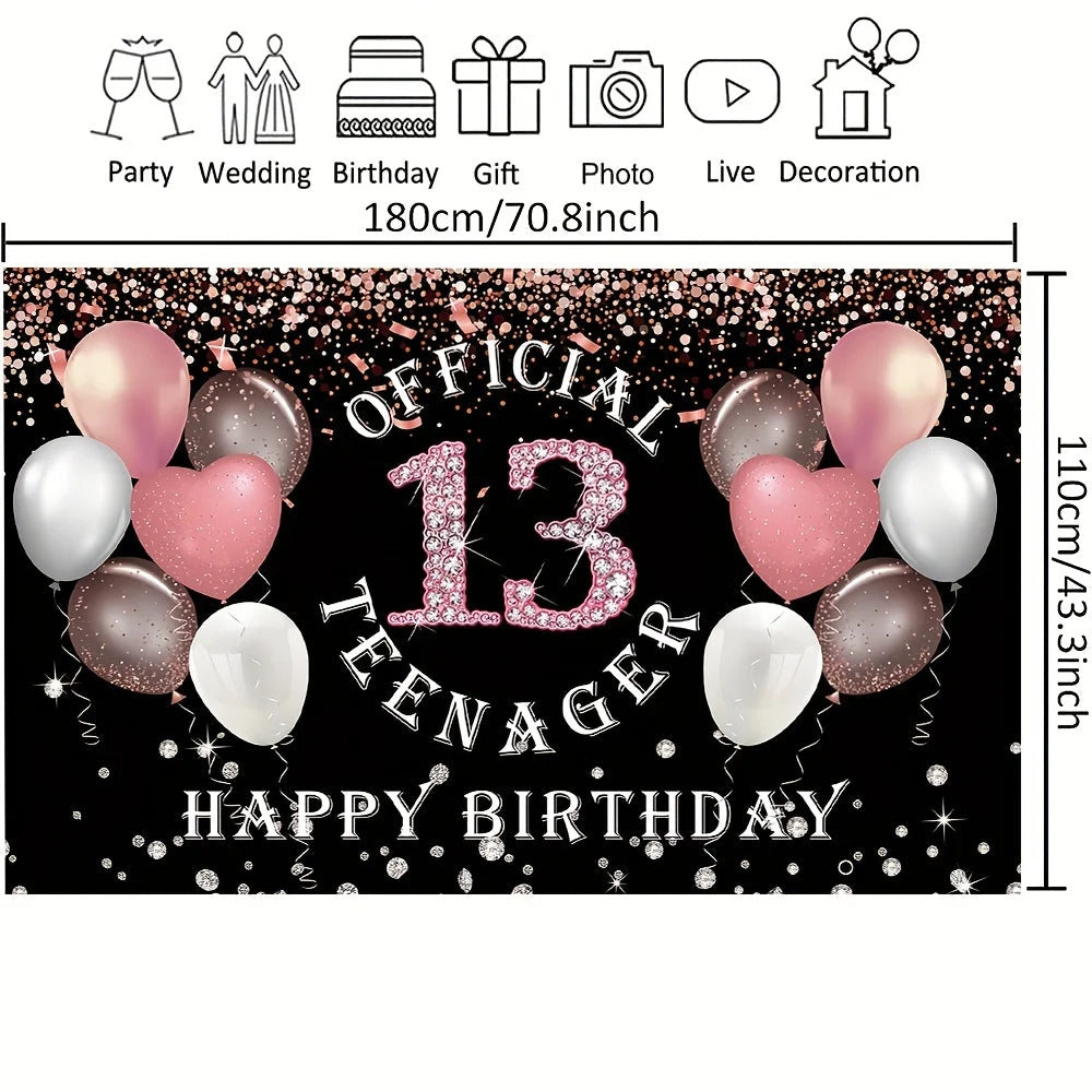Rose gold girl's 13th birthday decoration, birthday party supporting photography background, 13th birthday party supplies Good Vibrations