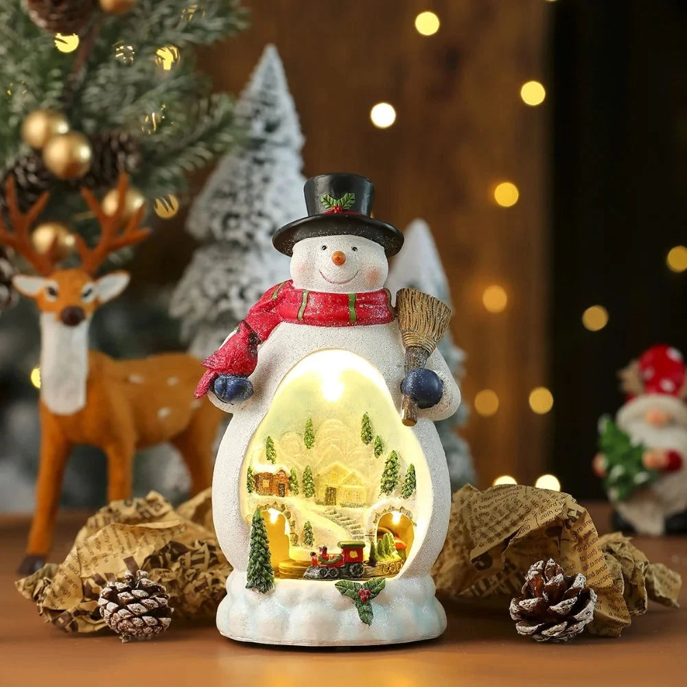 Christmas Ornament Decorations Christmas Resin Santa Snowmen Ornament With Lights Moving Train And Music Festive & Party Decor Good Vibrations