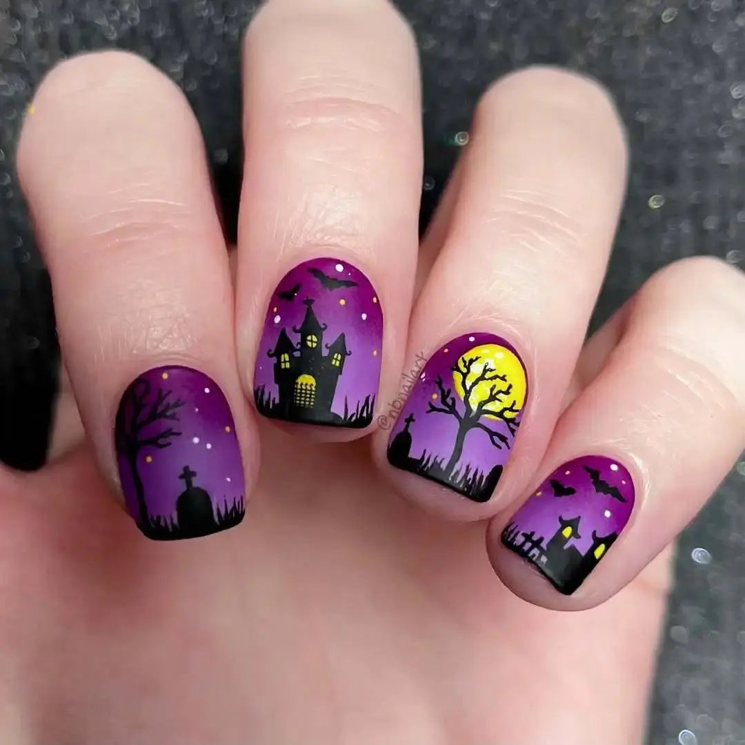 2025 New Halloween Press on Nails Pumpkin Witch Ghost Pattern False Nails Detachable Wearable European Cute Short Fake Nails Good Vibrations