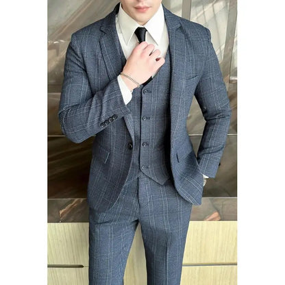Quality Three-piece Suit Vest Trousers Set for Men Korean Fashion Slim Fit Business Casual Wedding Handsome Style