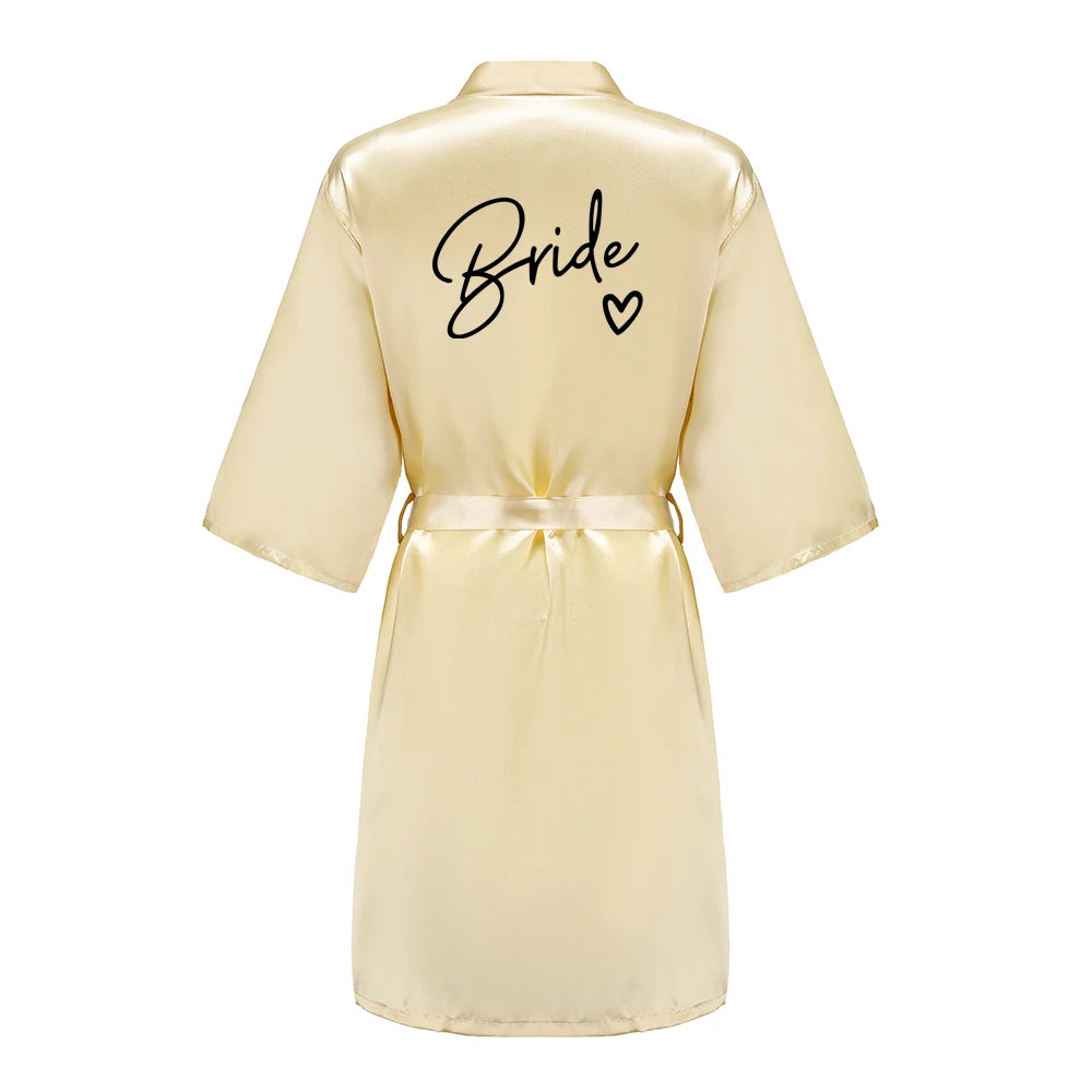 Wedding Party Team Bride Robe With Black Letters Kimono Satin Pajamas Bridesmaid Bathrobe SP003 Good Vibrations