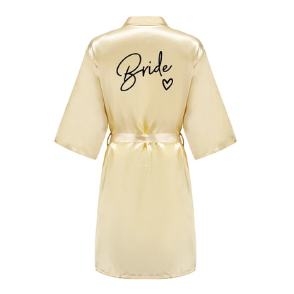 Wedding Party Team Bride Robe With Black Letters Kimono Satin Pajamas Bridesmaid Bathrobe SP003 Good Vibrations