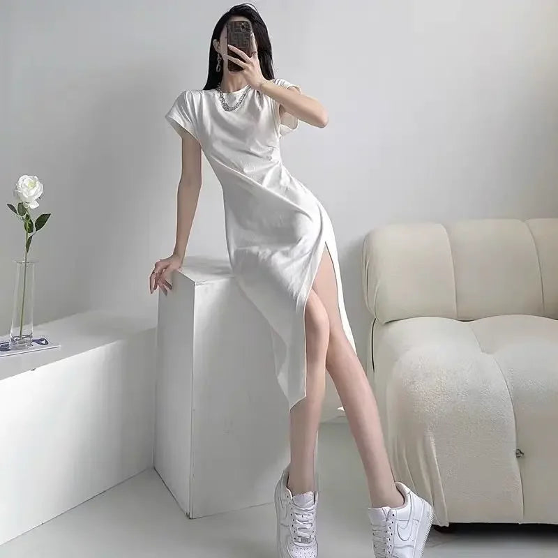 White Dresses for Women 2025 Woman Dress Clothes Midi X New in Chic and Elegant Pretty Cheap Casual Y2k Outfits Harajuku Cotton Good Vibrations