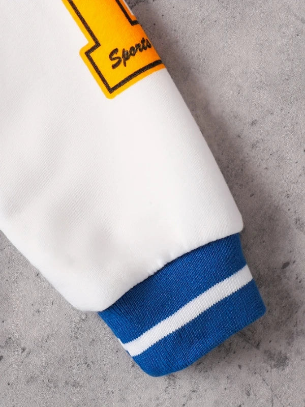 Boys' Baseball Jacket Three-Piece Set - Blue Teddy Bear Embroidered Sportswear for Toddlers, Spring/Fall Casual Outfit Good Vibrations