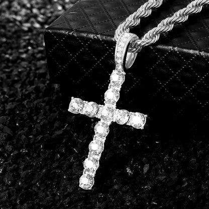 Quartz Watch Set Gift Box Cuban Necklace Bracelet Cross Classic Full Diamond Watch Shining Luxury Gift giving Festival Chain Hip Good Vibrations