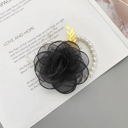 Girls Bridesmaid Wrist Flowers Pearl Ribbon Rose Bracelet for Wedding Prom Party Bride to Be Bridesmaid Gift Wedding Accessories Good Vibrations