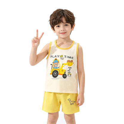 Summer Children Sets Kids Clothes Boys Girls Vest Suit Children's Clothing baby Cotton T-Shirts Shorts Tank Top Sleeveless 0-7T Good Vibrations