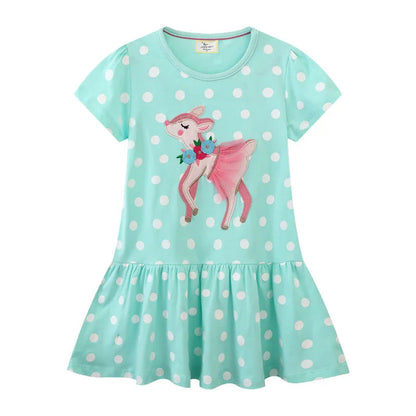 Jumping Meters 2-7T Animals Embroidery Applique Summer Dots Lovely Children's Girls Dresses Birthday Party Cute Baby Clothing Good Vibrations