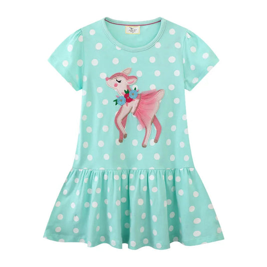 Jumping Meters 2-7T Animals Embroidery Applique Summer Dots Lovely Children's Girls Dresses Birthday Party Cute Baby Clothing Good Vibrations