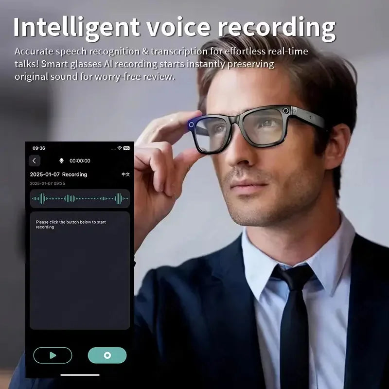 New AI Smart Glasses 800W Pixel Camera Bluetooth HD Call Voice Assistant Stereo Music Player Translate 6K Photochromic Glasses Good Vibrations