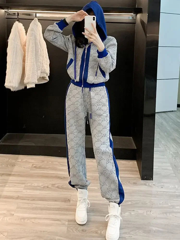 Pant Sets for Women 2 Pieces Tracksuit Spring Autumn Trousers Woman Color Matching Sport Sweatshirt Wholesale Bulk Aesthetic D Good Vibrations
