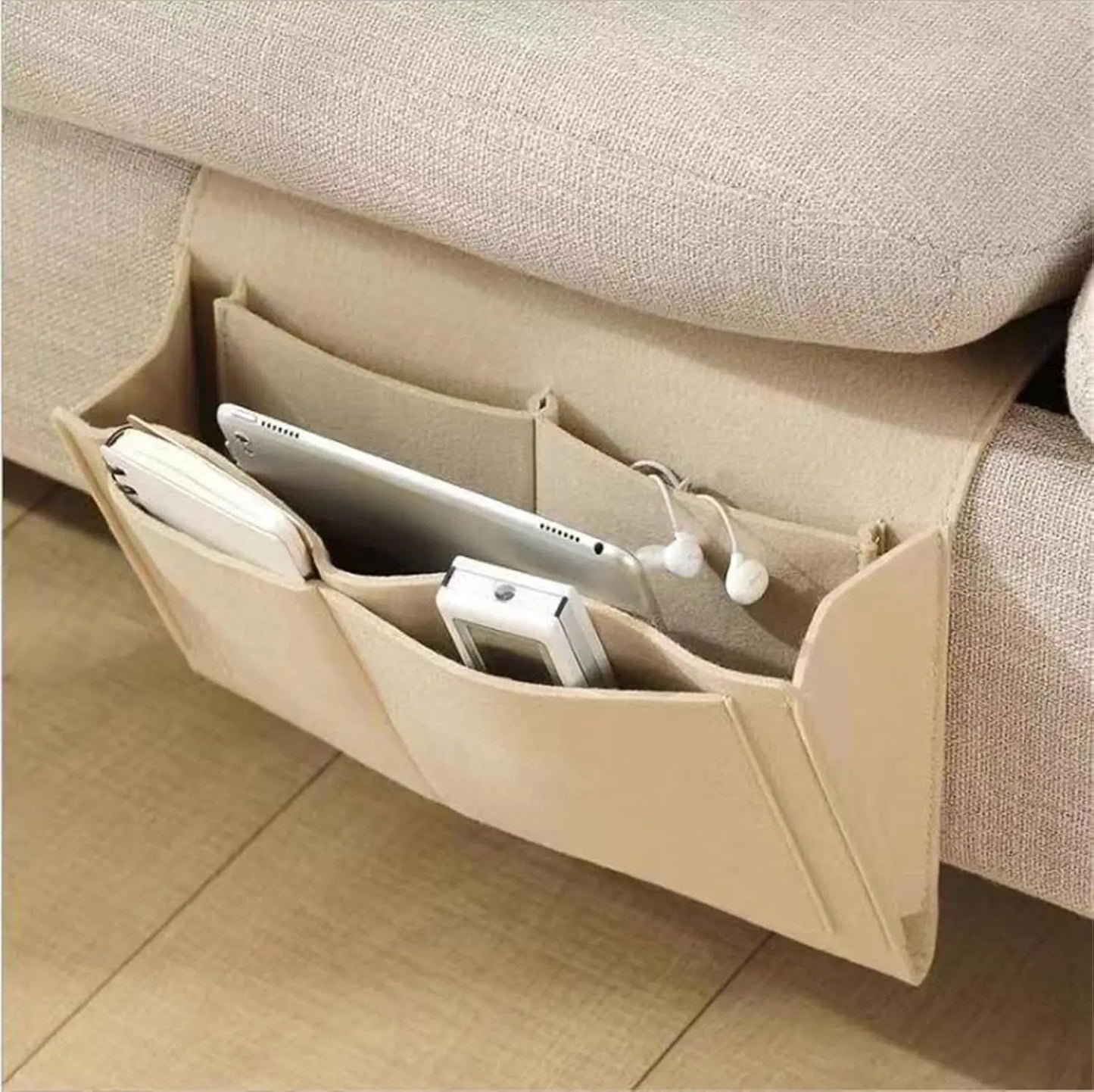 Bed Pockets Bedside Storage Can Hold Tablet Magazine Book Phone,For Bed,Sofa,Felt Bed Side Caddy Organizer With 5 Pockets, Good Vibrations