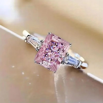 Pink Cubic Zirconia Ring Suitable for Women's Engagement Wedding Luxury Accessories Sparkling Silver Fashion Jewelry Good Vibrations