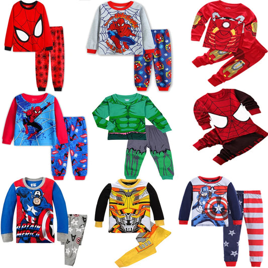 Free Shipping Children's Spider Set Kids Cars Sleepers Boys Girls Super Hero Cartoon LongSleeve Pyjamas Cotton Sleepwear Good Vibrations