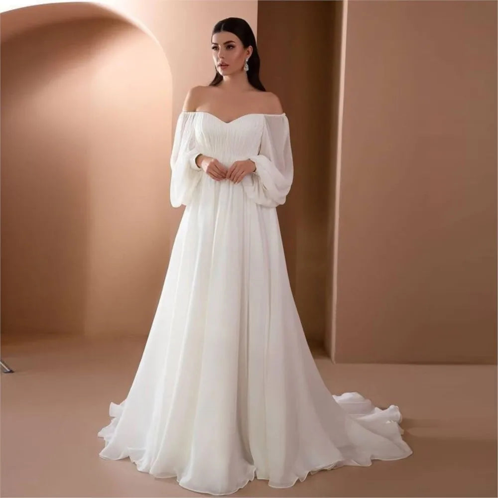 Dresses For Woman Elegant vestidos Solid Color Slim Robe Evening Dress Sexy One Line Neck Simple Style Long Sleeves Simple Style Good Vibrations