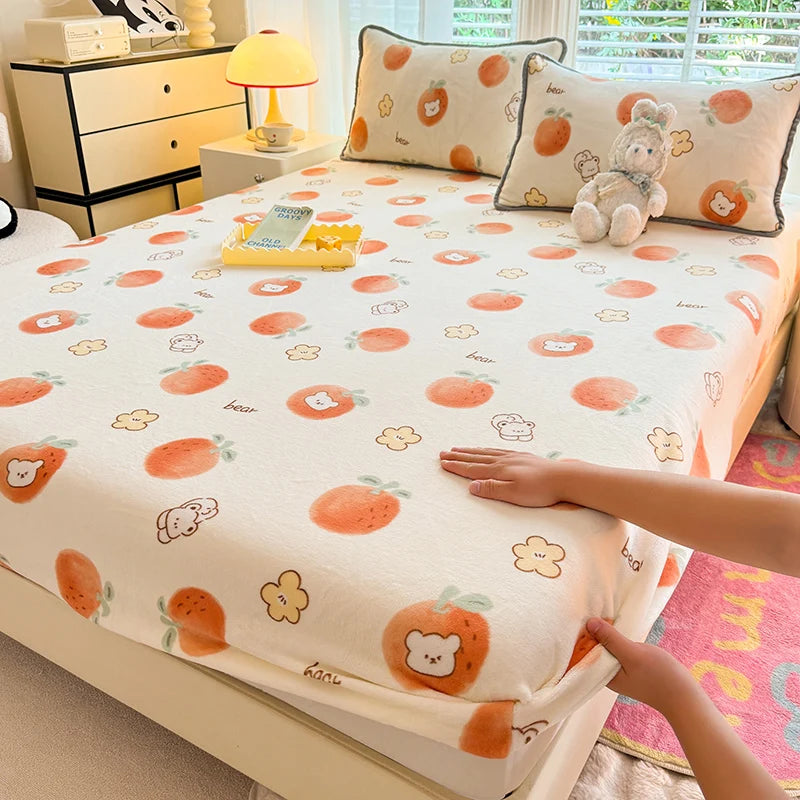 Queen Double Size Bed Sheet Polyester Elastic Fitted Sheet Velvet Soft Flannel Warm Mattress Cover King Full Twin Size Winter