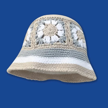 2024 Spring New Crochet Hat Korean Handmade Bucket Hat Women's Weaving Knitted Hat Y2k Fashion Flowers Autumn Winter Ins Beanies Good Vibrations
