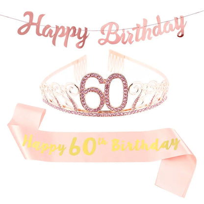 Happy Birthday Banner Pull Flag Rose Gold Crown Strap For 18 Year Old 3 Piece Birthday Party Decorations Good Vibrations