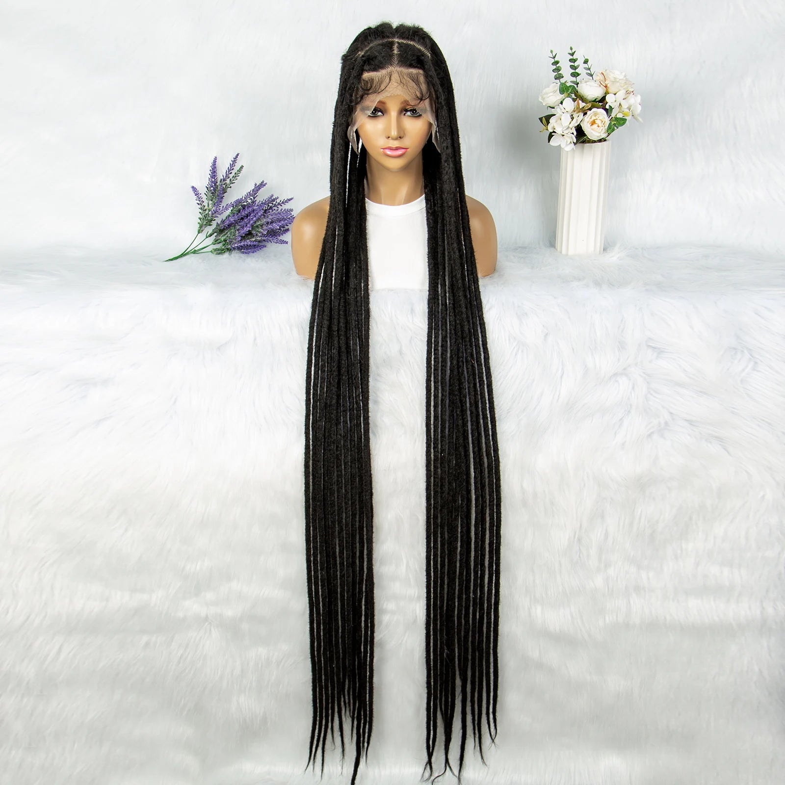 KIMA 60 inches Full Lace Braided Wigs Synthetic Lace Wigs Braided Wigs Crochet Wigs Faus Locs Braided Wigs for Black Women Good Vibrations