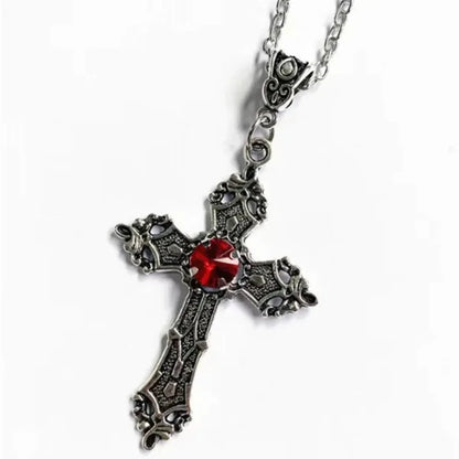 Gothic Irregular Cross Clavicle Chain Necklaces Y2K Punk Crystal Big Cross Pendant Necklaces for Women Men Aesthetic Jewelry Good Vibrations