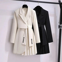 Blazer Women 2025 Spring New Fashion Women Clothing Suit Skirt Jacket Belt Waist Slim Suit Women Blazer Long Coat Black Blazers Good Vibrations