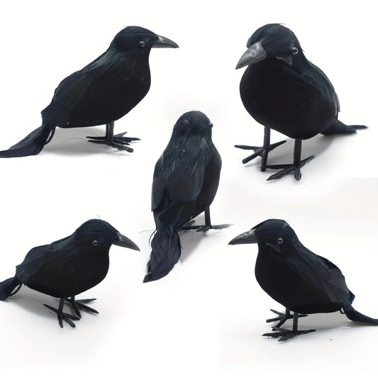 Realistic Black Raven Set with Lifelike Artificial Feathers - Authentic Vintage Style Halloween Decor Props with Realistic Touch Good Vibrations