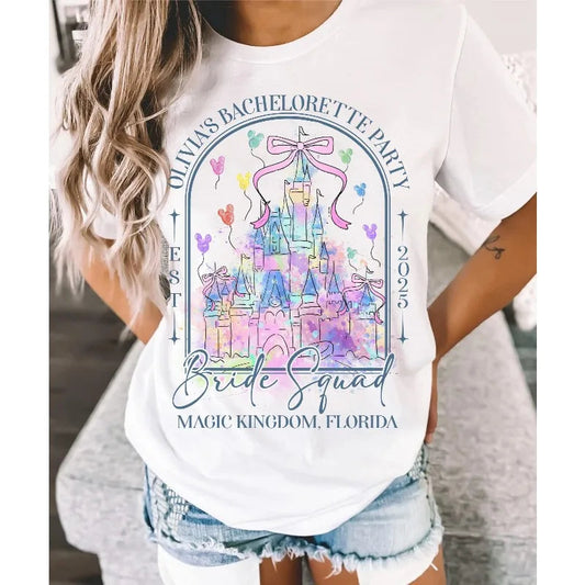 2025 Summer Fashion New Bow Castle Single Party Shirt Bridal Team Shirt Animated Bridal T-shirt Team Bridal Shirt Large Size Good Vibrations