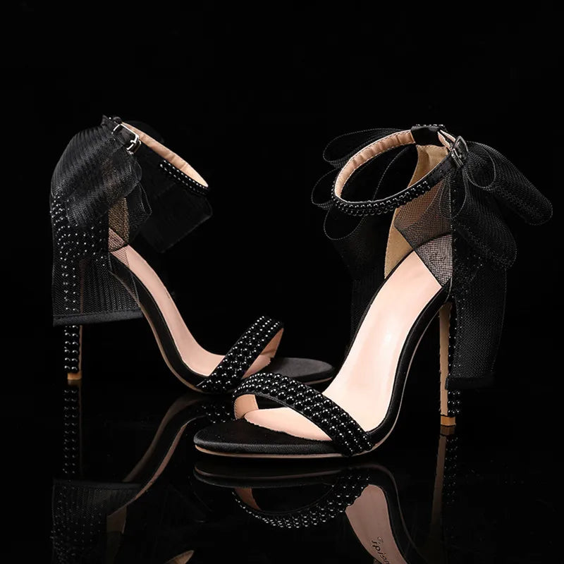 Summer New brand Fashion Bowknot Beading Women Gladiator Sandals Luxury Pearls White thin High heels Wedding Bridal Party Shoes Good Vibrations