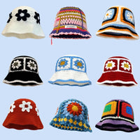 2024 Spring New Crochet Hat Korean Handmade Bucket Hat Women's Weaving Knitted Hat Y2k Fashion Flowers Autumn Winter Ins Beanies Good Vibrations
