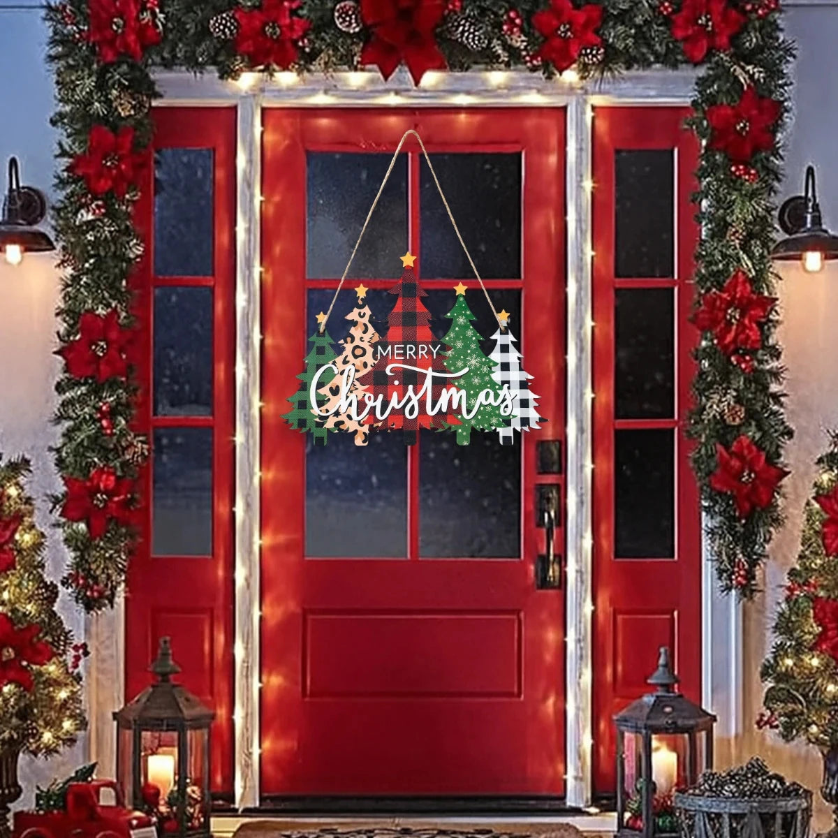 Christmas Door Hanging Merry Christmas Decorations for Home 2025 Navidad Xmas Tree Wall Pendant New Year 2026 Good Vibrations