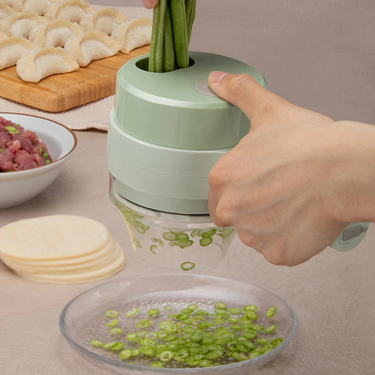4 in 1 Handheld Electric Vegetable Cutter Set for Garlic Pepper Chili Onion Celery Ginger Meat with Brush Kitchen Tools Good Vibrations