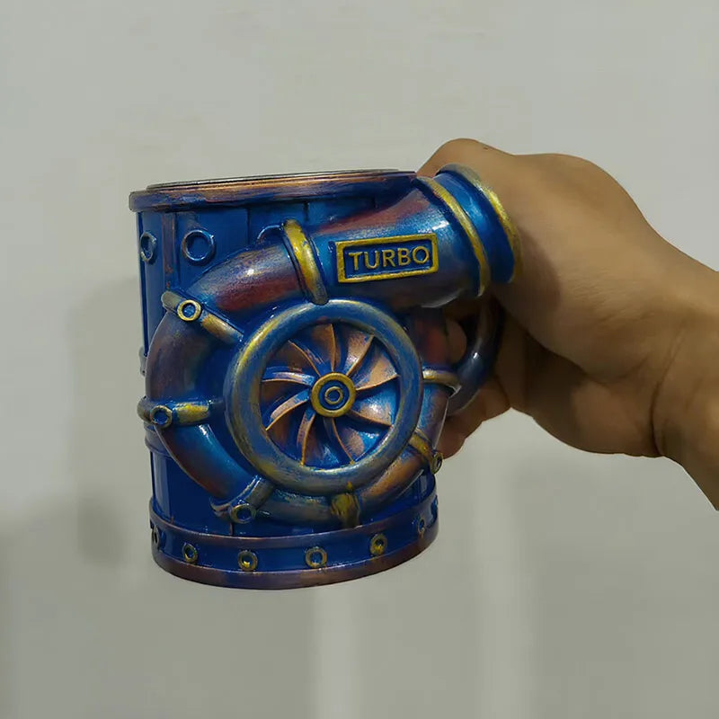 Strange 3d Turbocharger Engine Resin Coffee Mug Rare Cyberpunk Mechanical Style Home Office Picnic Cup Drinkware Father Men Gift Good Vibrations