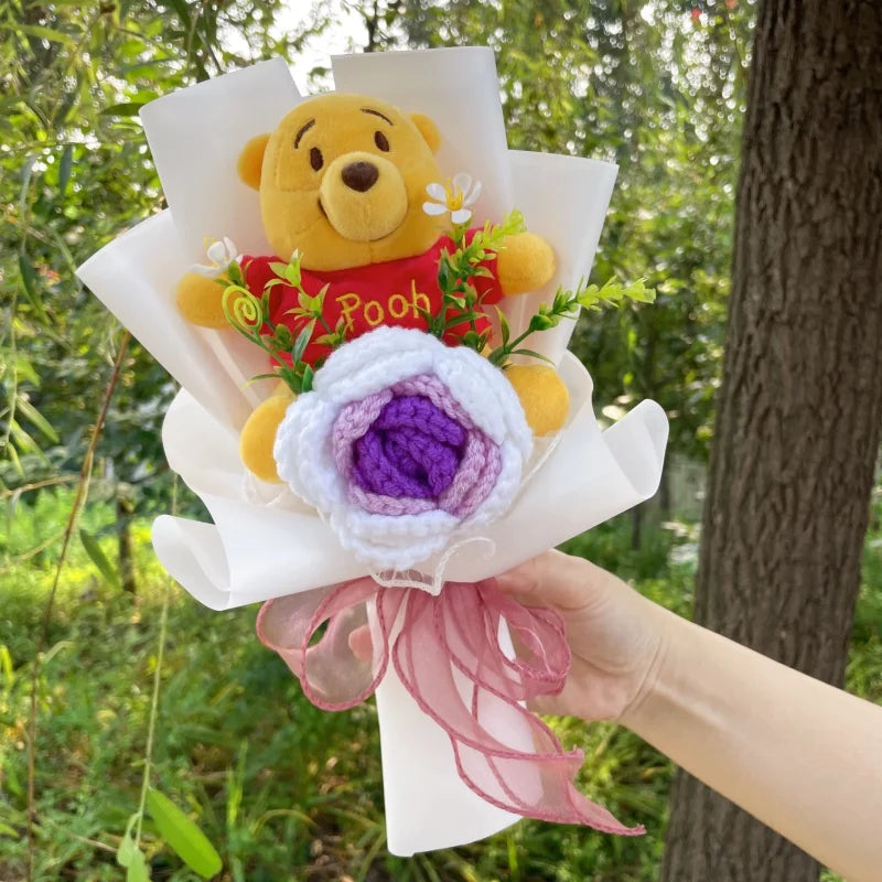 Catoon Stich Winnie the Pooh Plush Doll Toy With Flowers Creative Handmade Bouquet Valentine Christmas Graduation Gift Good Vibrations