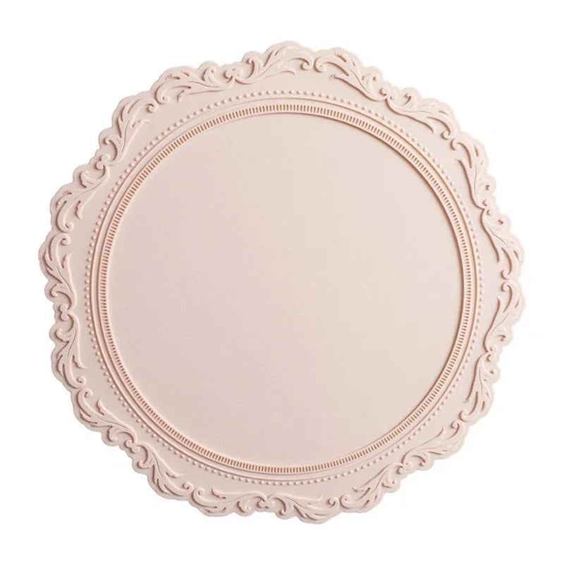 34CM Silicone Placemat Round Flower Coffee Dinner Table Mat Embossed Pink Coaster Heat Resistant Kitchen Tableware Dining Mat Good Vibrations