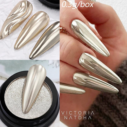 NICOLE DIARY Moonlight Mirror Nail Powder Aurora Silver Glitter Metallic Effect UV Gel Polish Pigment Chrome DIY Nail Decoration Good Vibrations