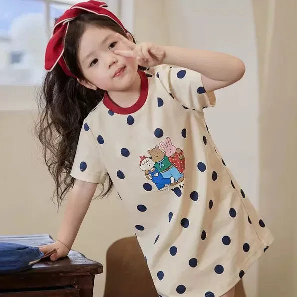 Girls' dress, summer children's casual western-style short sleeved one-piece princess dress, little girls' children's clothing Good Vibrations