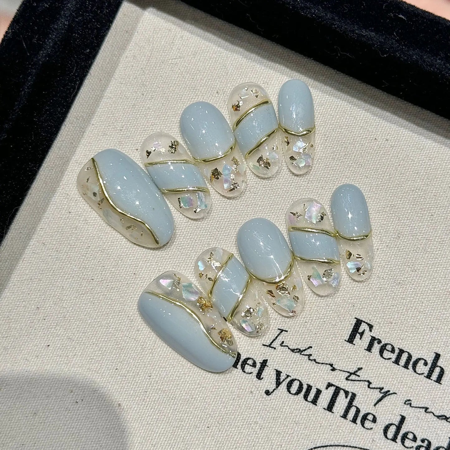 Handmade Press on Nails Ins Sweet Pink Blue Color Fake Nails for Girls Wearable 3D Cherry Love Star Korean Cute False Nail Tips Good Vibrations