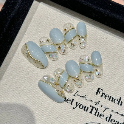 Handmade Press on Nails Ins Sweet Pink Blue Color Fake Nails for Girls Wearable 3D Cherry Love Star Korean Cute False Nail Tips Good Vibrations