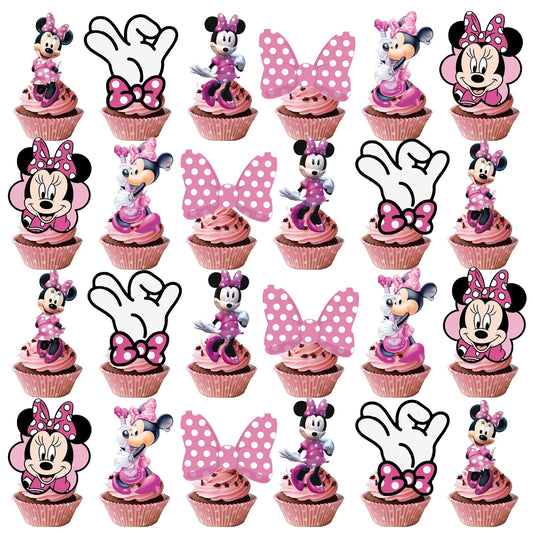 Minnie Cake Topper、Cupcake Toppers ，Minnie Birthday Decorations，Theme Party Supplies, Minnie Birthday Cake Decorations Good Vibrations